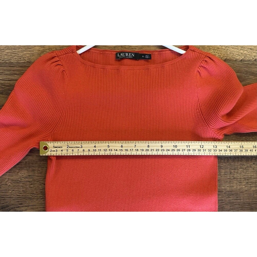 Lauren Ralph Lauren Red/Orange Ribbed Puff Sleeve Knit Top Size Small - Picture 6 of 8